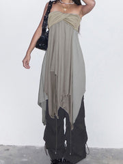 Irregular Cross Pleated Two-Way Tube Dress