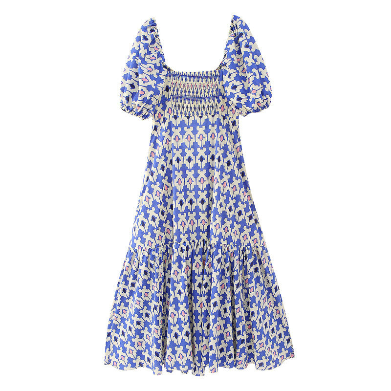 Graphic Printed Blue Midi Dress
