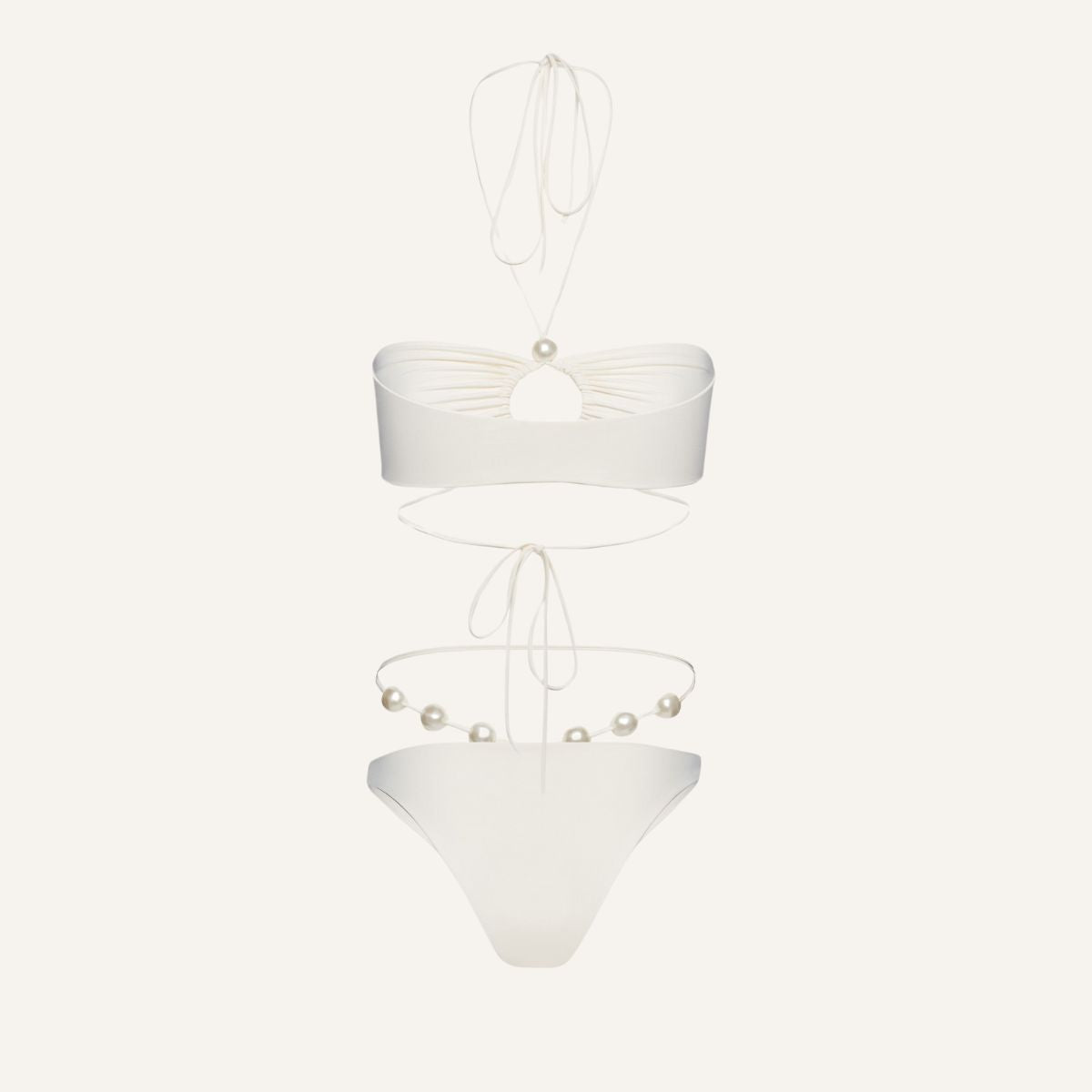 Halterneck Pearl Bandeau High Waist Bikini Swimsuit and Sarong (Shipped on Jan 13th)
