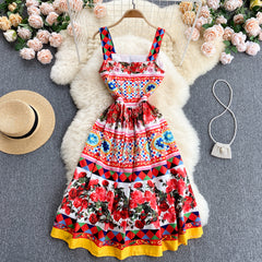Flaxmaker Squared Neck Blossom Printed Dress