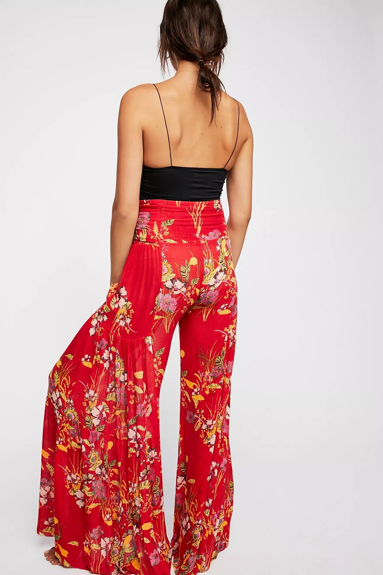 Waist Bowknot Tie Printed Beach Pants