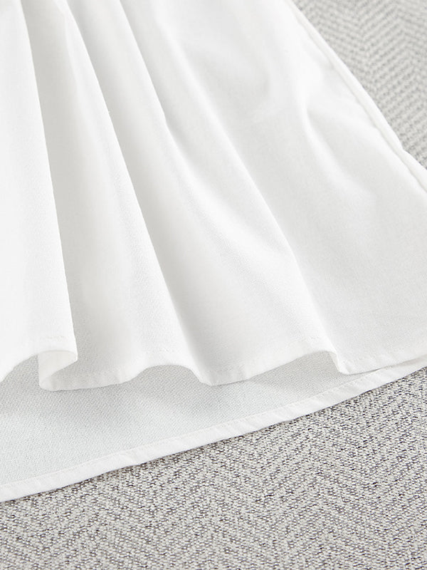 Lace-Up Pleated See-Through Solid Color Loose Puff Sleeves V-Neck Sleep Dress Mini Dresses