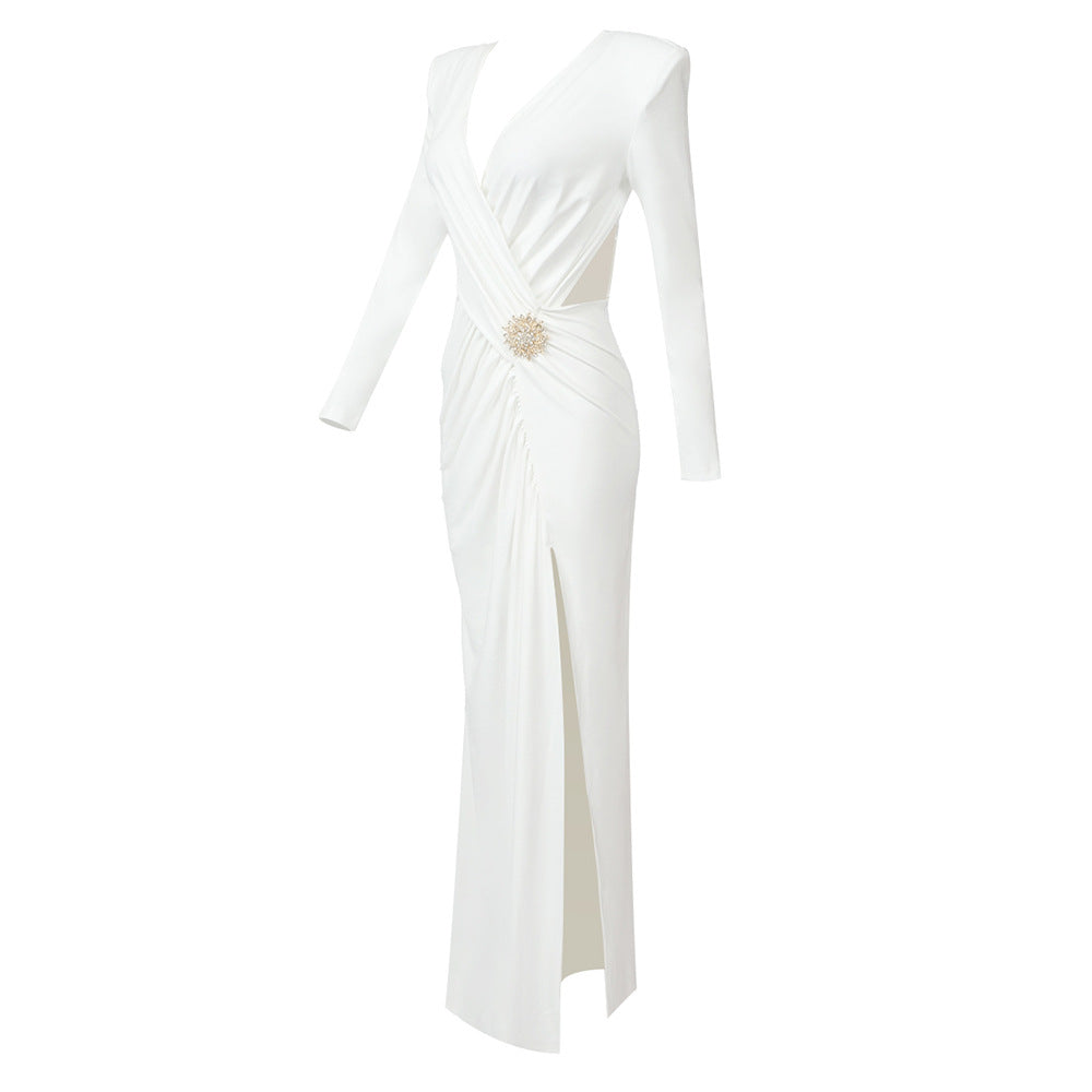 Pleated Cutout Cross Maxi Dress