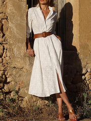 Split-Joint Tied Waist Long Sleeves Loose Lapel Shirt Dress