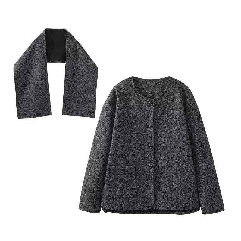 Shawl Collar Loose Cropped Woolen Coat