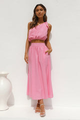 Solid Color One Shoulder Top and Skirt