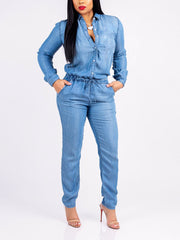 Drawstring Denim Jumpsuit