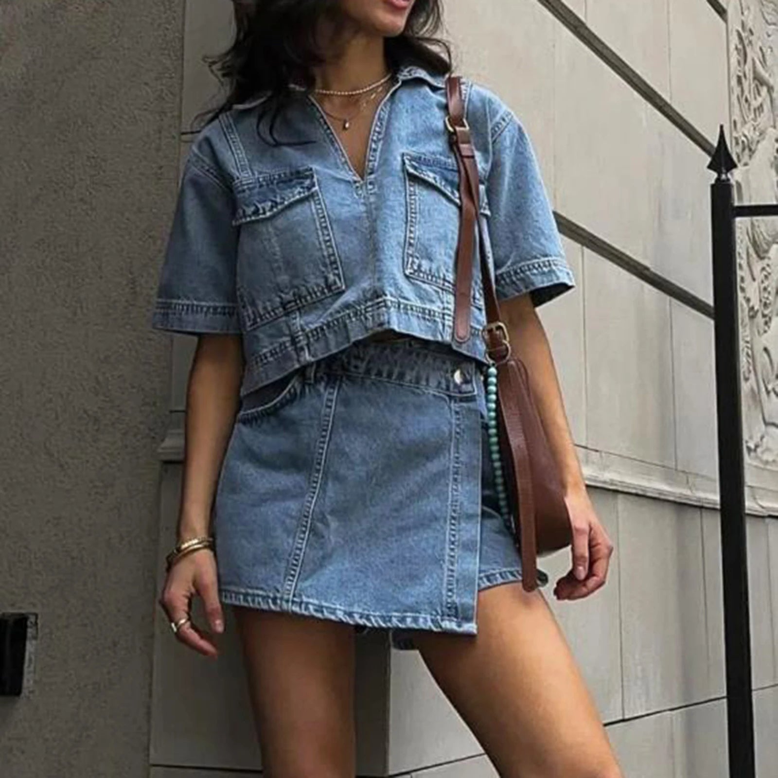 Uncommon Cropped Shirt Denim Set