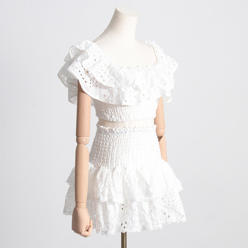 Ruffled Charmeuse Top and Skirt Set
