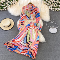 Printed Long Sleeve Shirt and Skirt Two Piece Set Flaxmaker