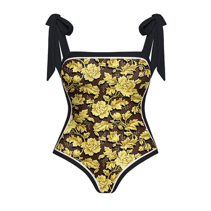 Plus Size Reversible Tie-shoulder One Piece Swimsuit and Sarong(Shipped on Dec 29th)