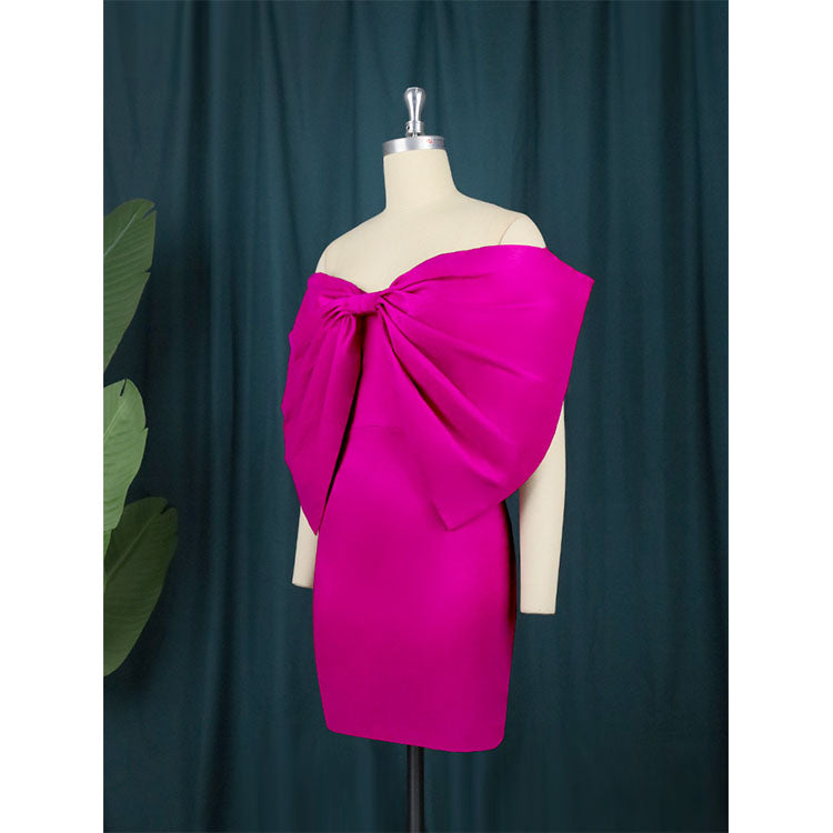 Bandeau 3D Bowknot Pink Mini Dress