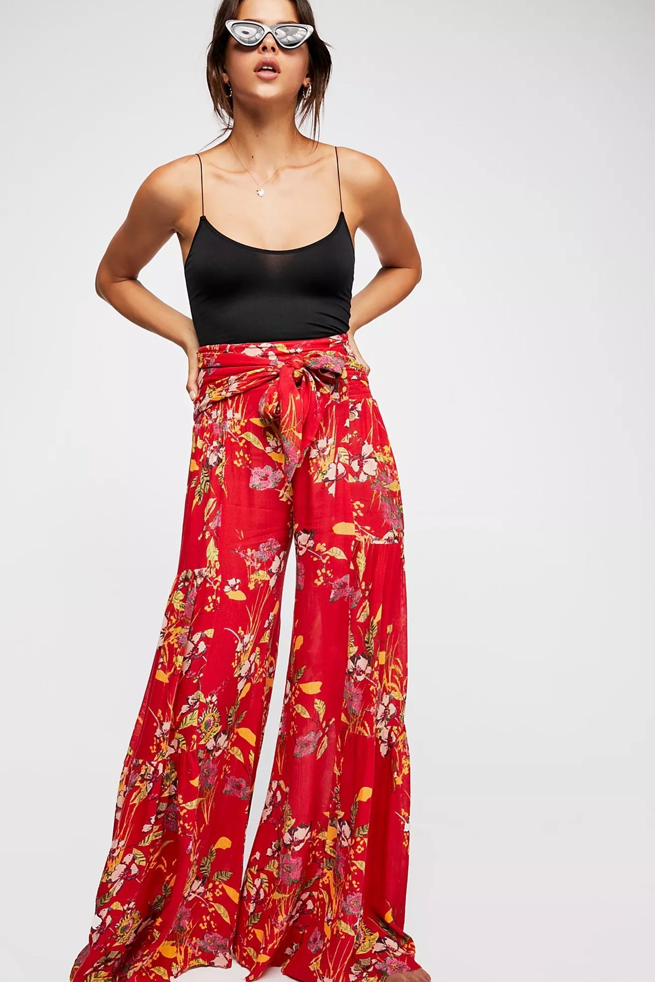 Waist Bowknot Tie Printed Beach Pants