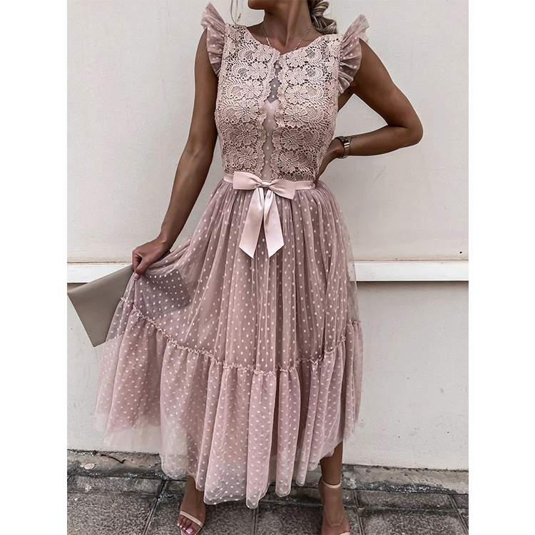 Bowknot Lace Sweet Midi Dress