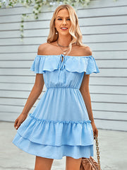 Vacation A-Line Loose Solid Color One-Shoulder Mini Dress