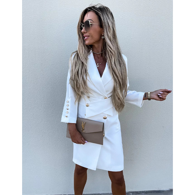 Lapel Double Buttons Mini Dress