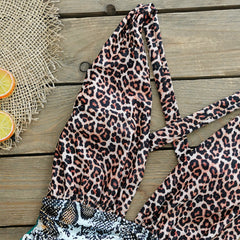 V Neck Animal Printed One Piece Swimsuit