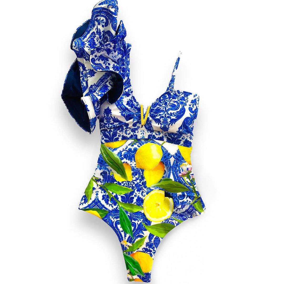 Ruffle Printed One Piece Swimsuit