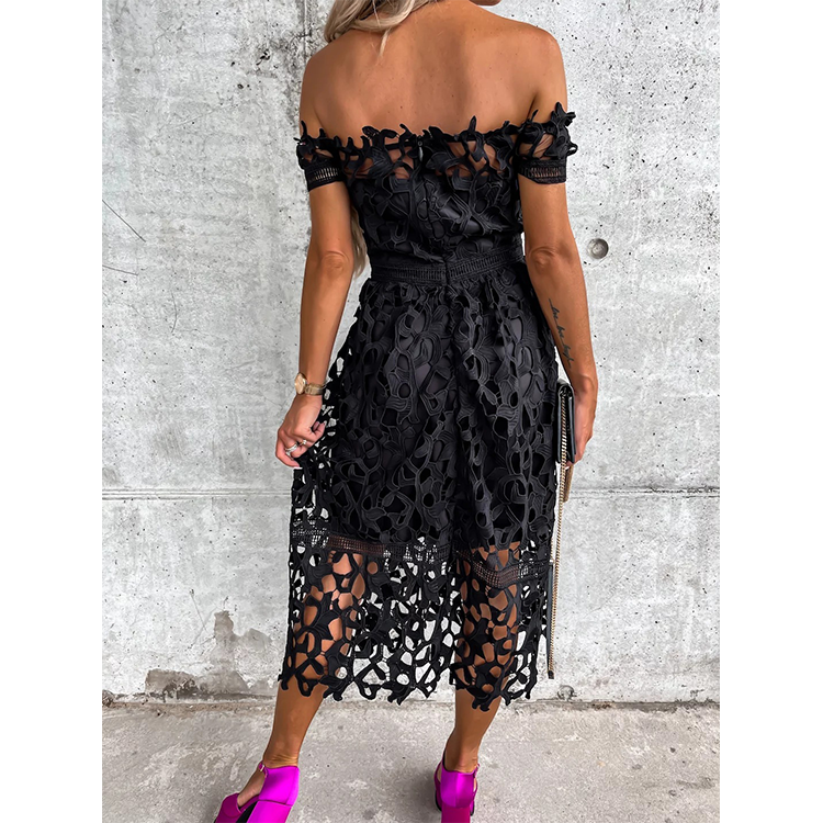 Off Shoulder Lace Waist Midi Dress