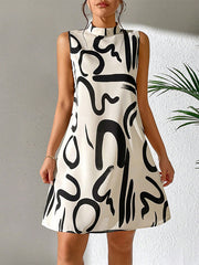 Contrast Color Printed A-line Sleeveless Mini Dresses