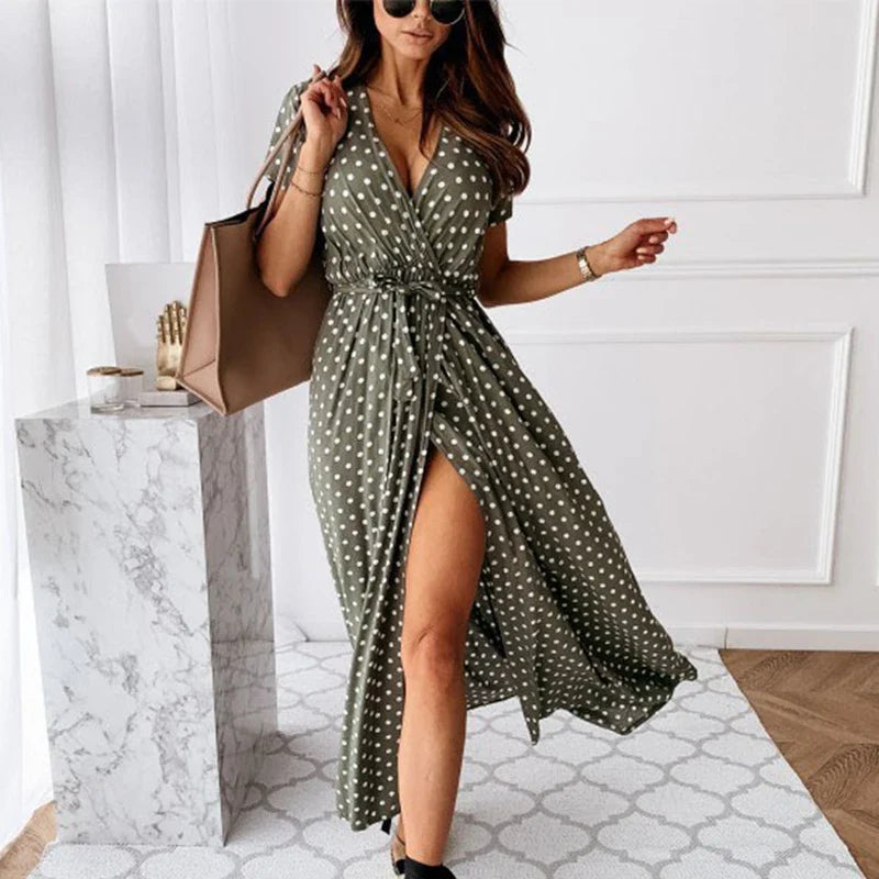 Casual Floral V Neck Yellow Boho Dress for Summer