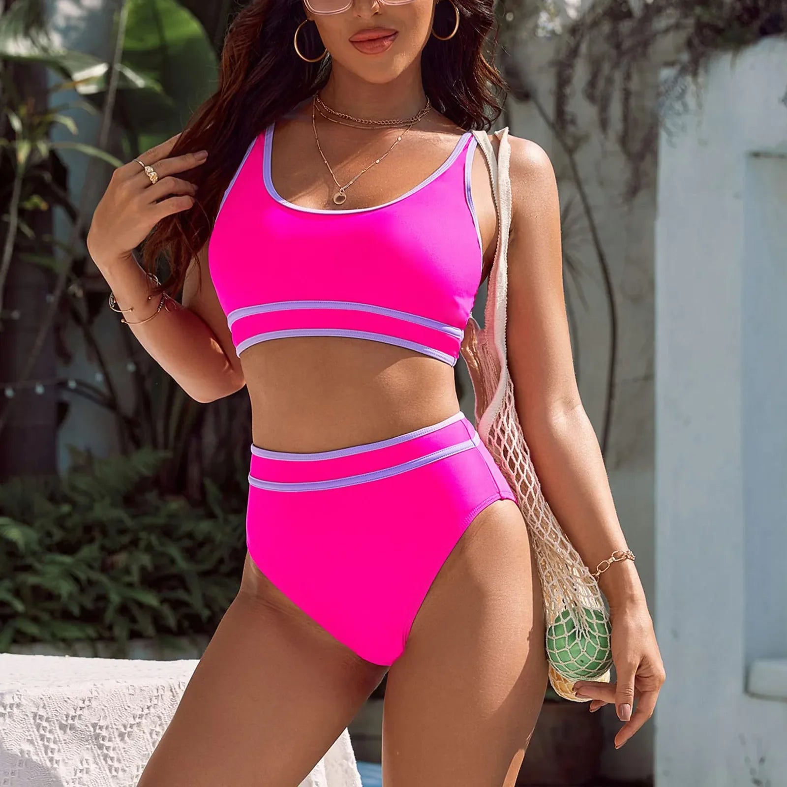 Alluring Solid High Waist Bikini Basic Swimsuit