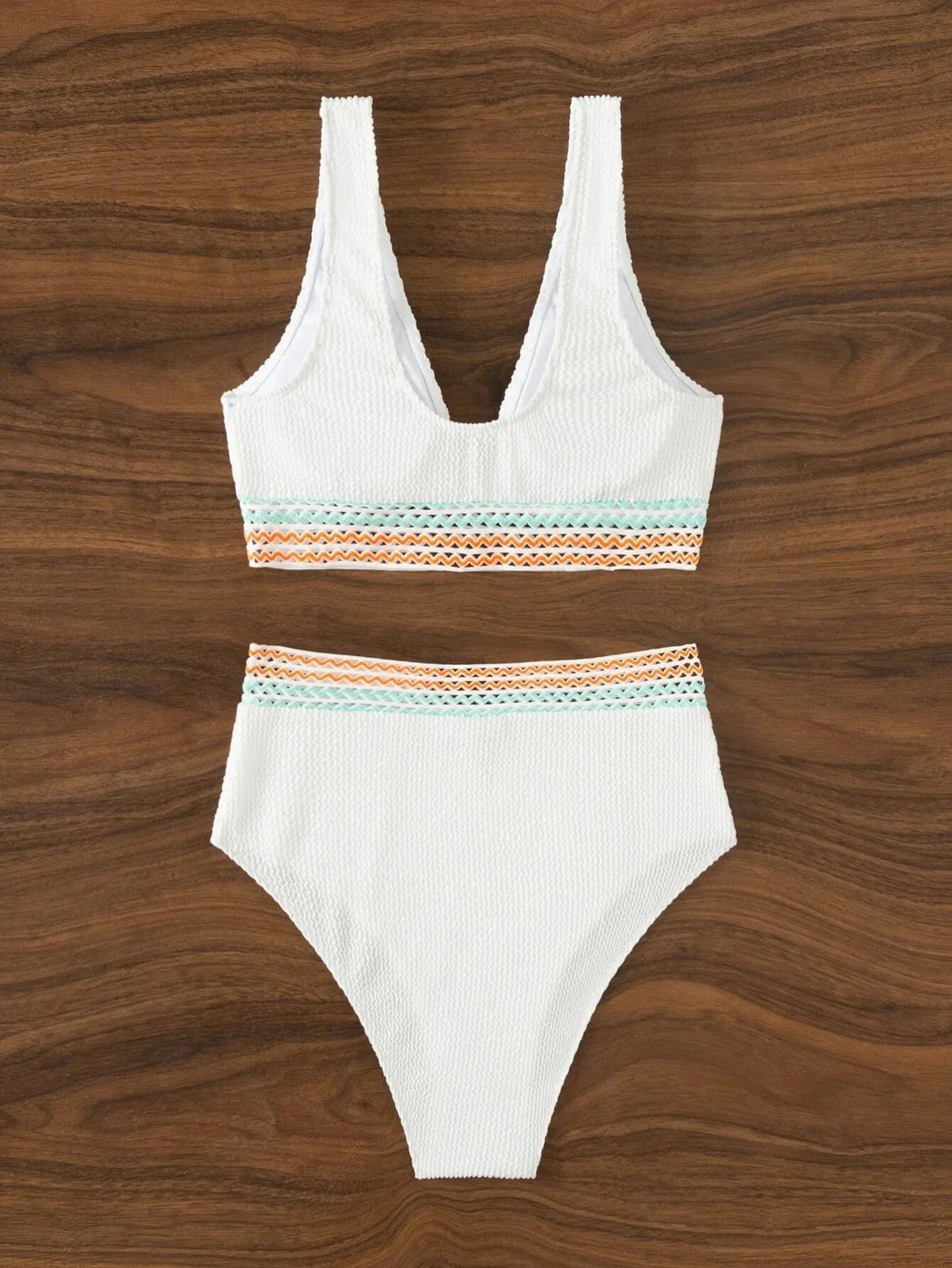 High Waist Solid V neck Basic Swimsuit