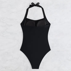 Black Halter One Piece Basic Swimsuit