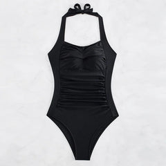 Black Halter One Piece Basic Swimsuit