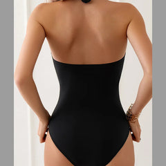 Black Halter One Piece Basic Swimsuit