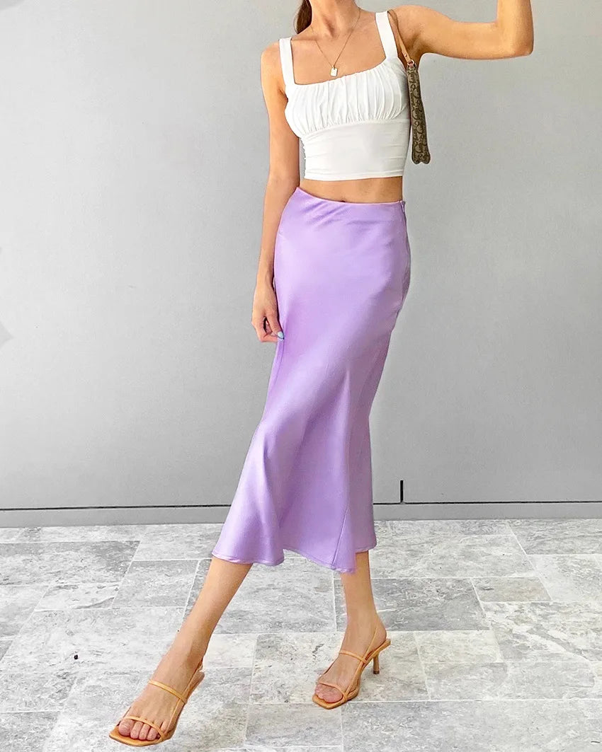 Elegant High Street Satin Bodycon Skirt