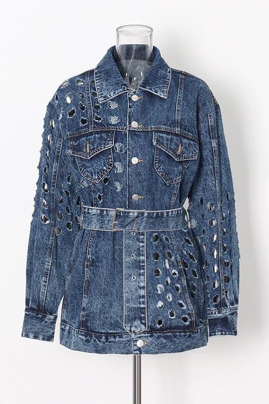Hole loose lace denim jacket