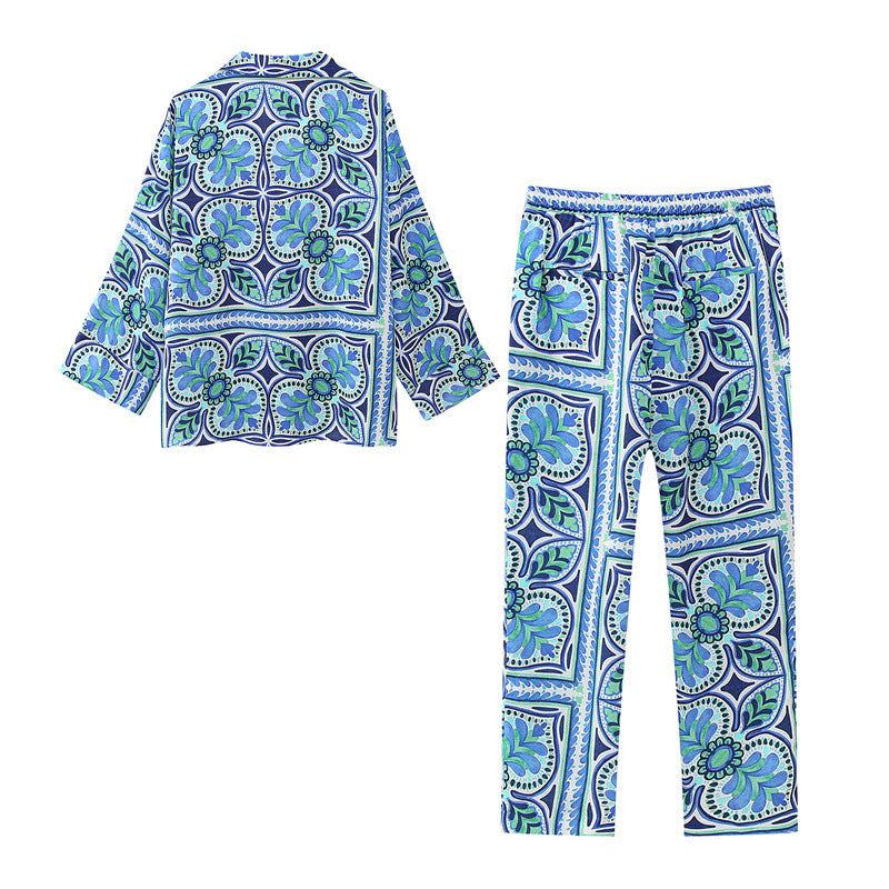 Graphic Printed Blue Shirt and Pants Set