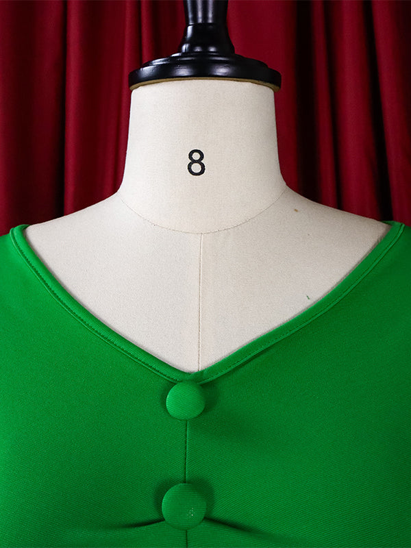 Pleated Solid Color Zipper Bodycon Mermaid V-Neck Midi Dresses