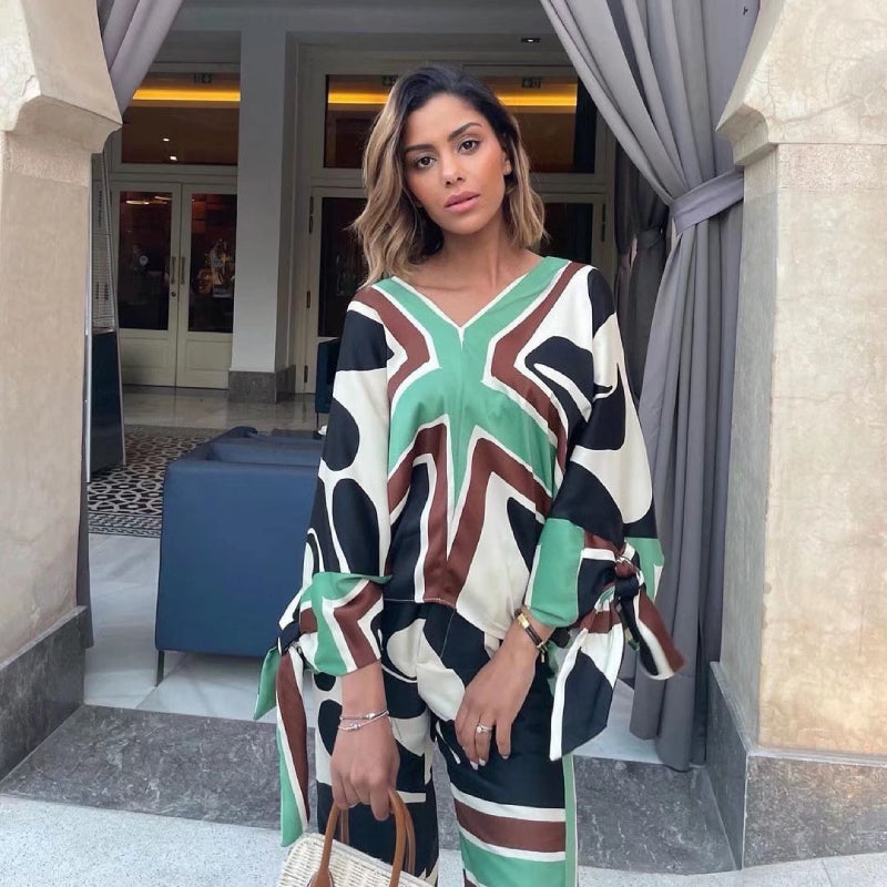 Casual Printed Two Piece Shirt and Pants Sets Flaxmaker