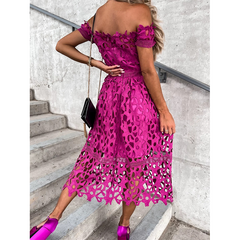 Off Shoulder Lace Waist Midi Dress