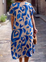 Floral Printed Split-Joint Loose Plus Size Round-Neck Midi Dresses