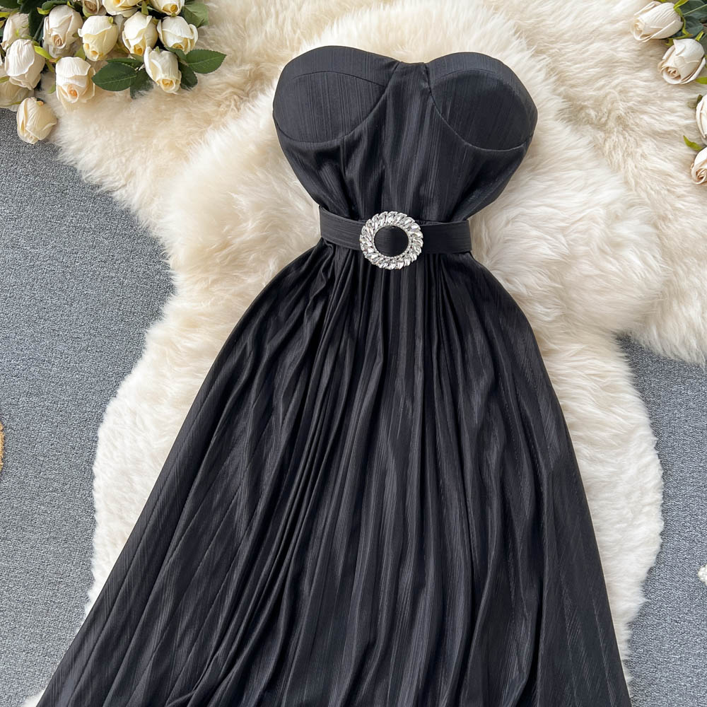 Flaxmaker Bandeau Backless Waist Shiny Party Dress