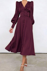 Lantern Sleeves Satin Dress