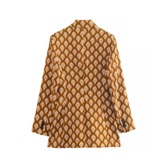 Flaxmaker Double Breasted Retro Printed  Blazer Two Piece Set