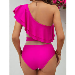 One Shoulder Cut Out One Piece Swimsuit Flaxmaker