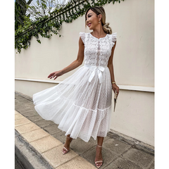 Bowknot Lace Sweet Midi Dress