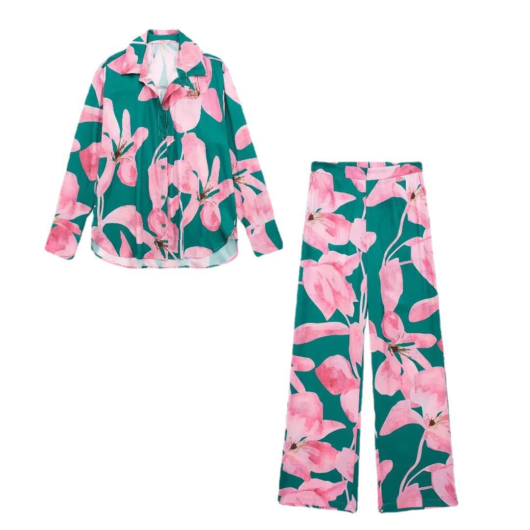 Casual Flower Print Shirt and Pants Sets Flaxmaker