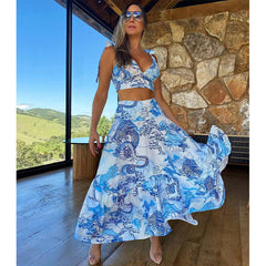 Cut out Lace up Top and skirt set