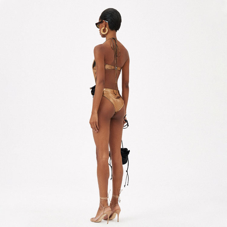 Halter 3D Flower One Piece Swimsuit Flaxmaker