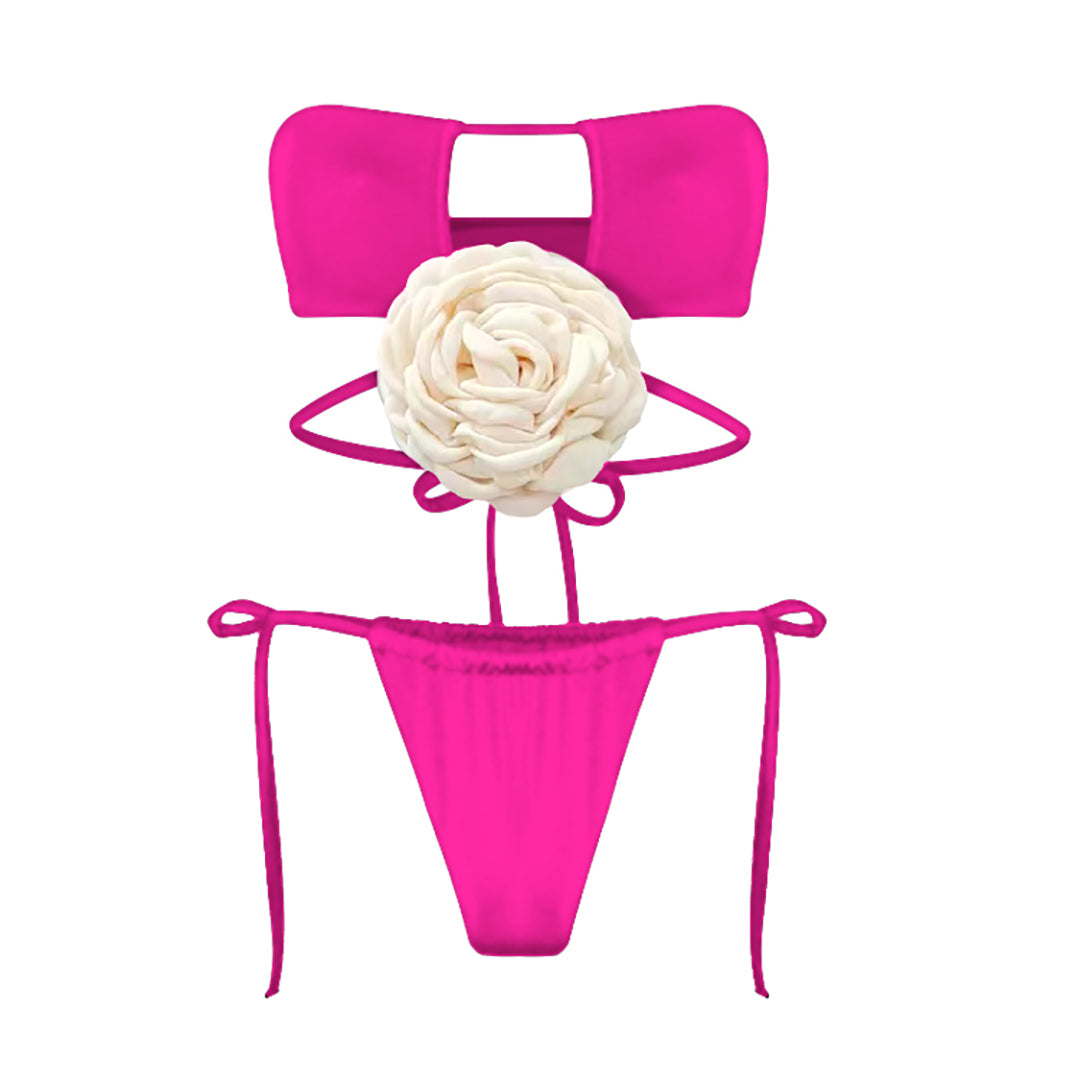 3D flower Lace up Bikini Swimsuit
