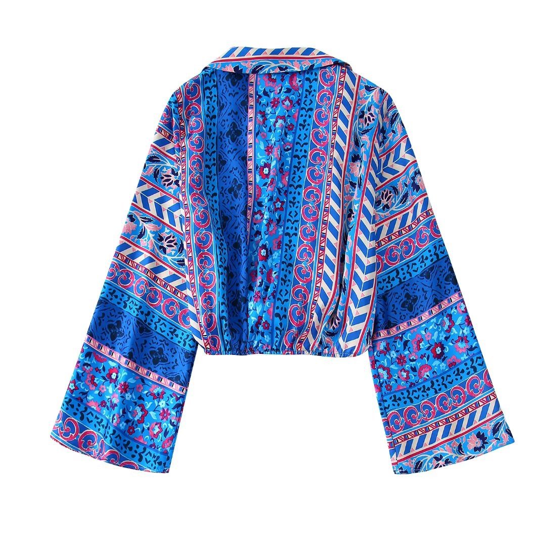 Flaxmaker Fashion Casual V Neck Printed Two Piece Set