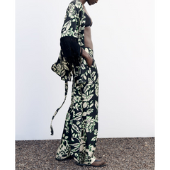 Tassel Lace Up Printed Shirt and Pants