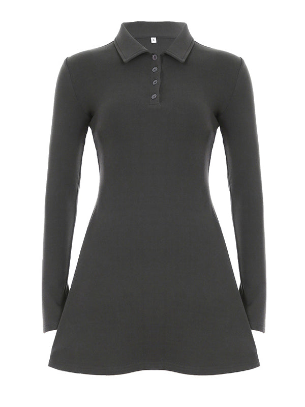 Lapel Waist Long Sleeve A-Line Mini Dress