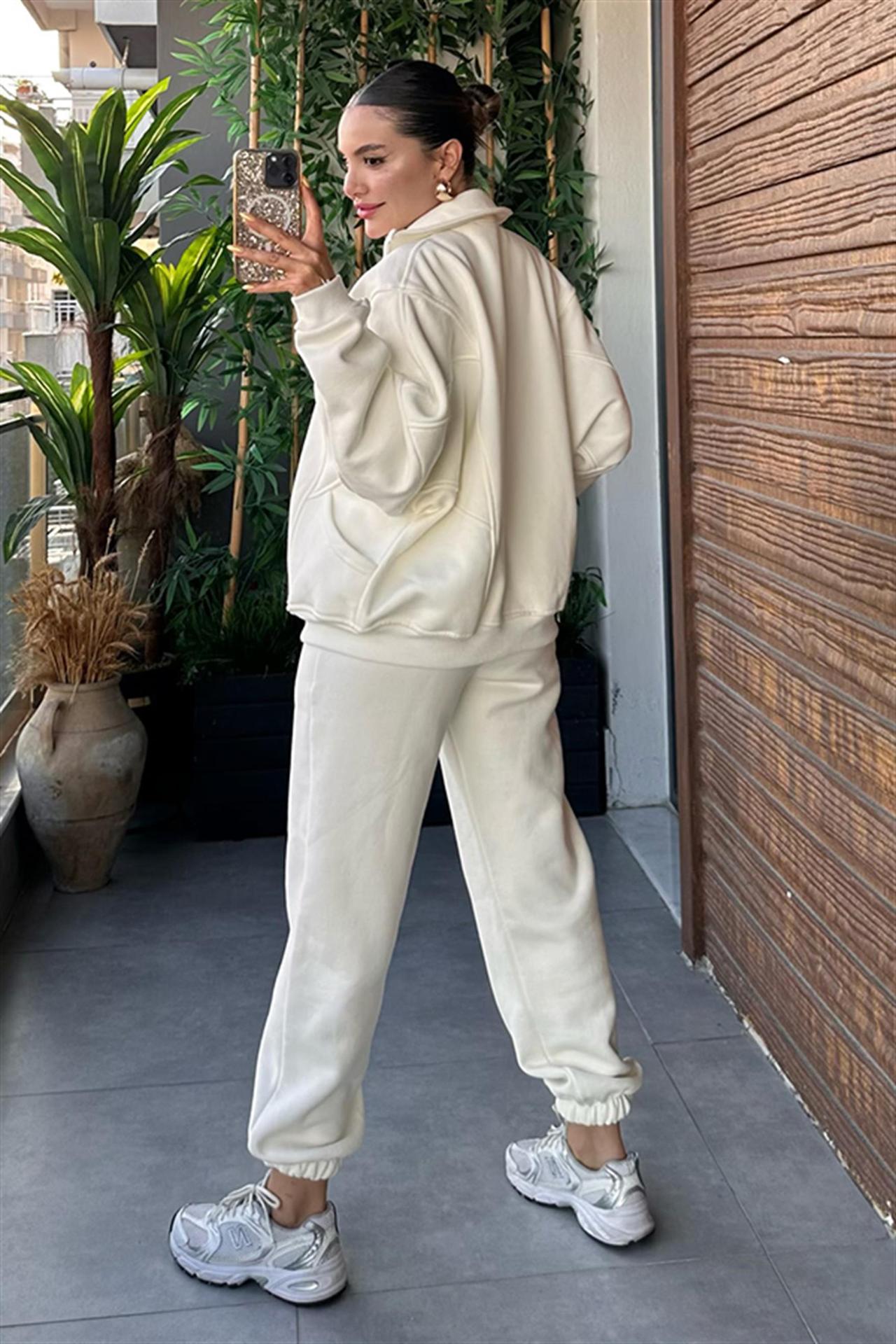 Velvet Stand Collar Long-sleeved  Hoodie Two Piece Set